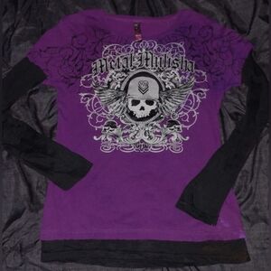 Metal Mulisha Purple and Black Sheer Long Sleeve Top HARD TO FIND
